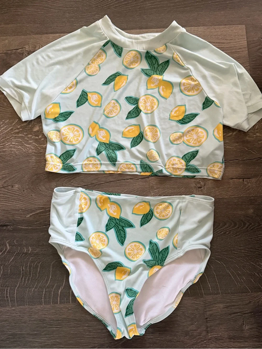 DSG Mint and Yellow Lemon-Print Girls' Swim Top